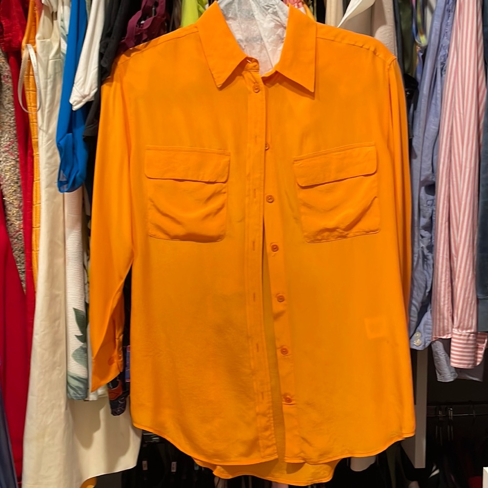 Equipment Orange Silk Button Down Blouse XS